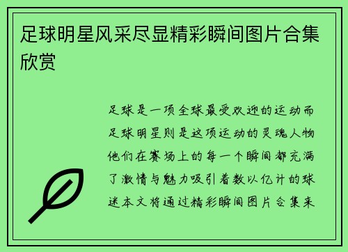 足球明星风采尽显精彩瞬间图片合集欣赏